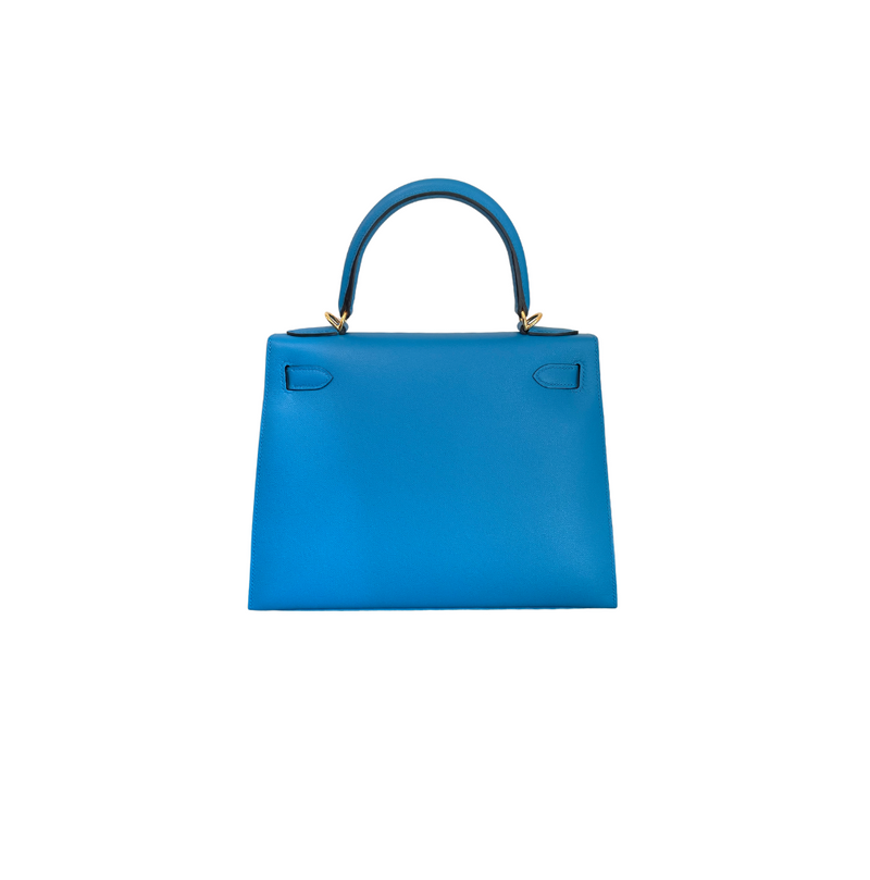 Hermes Kelly 28 Bleu Frida Veau Madame Leather Bag same as